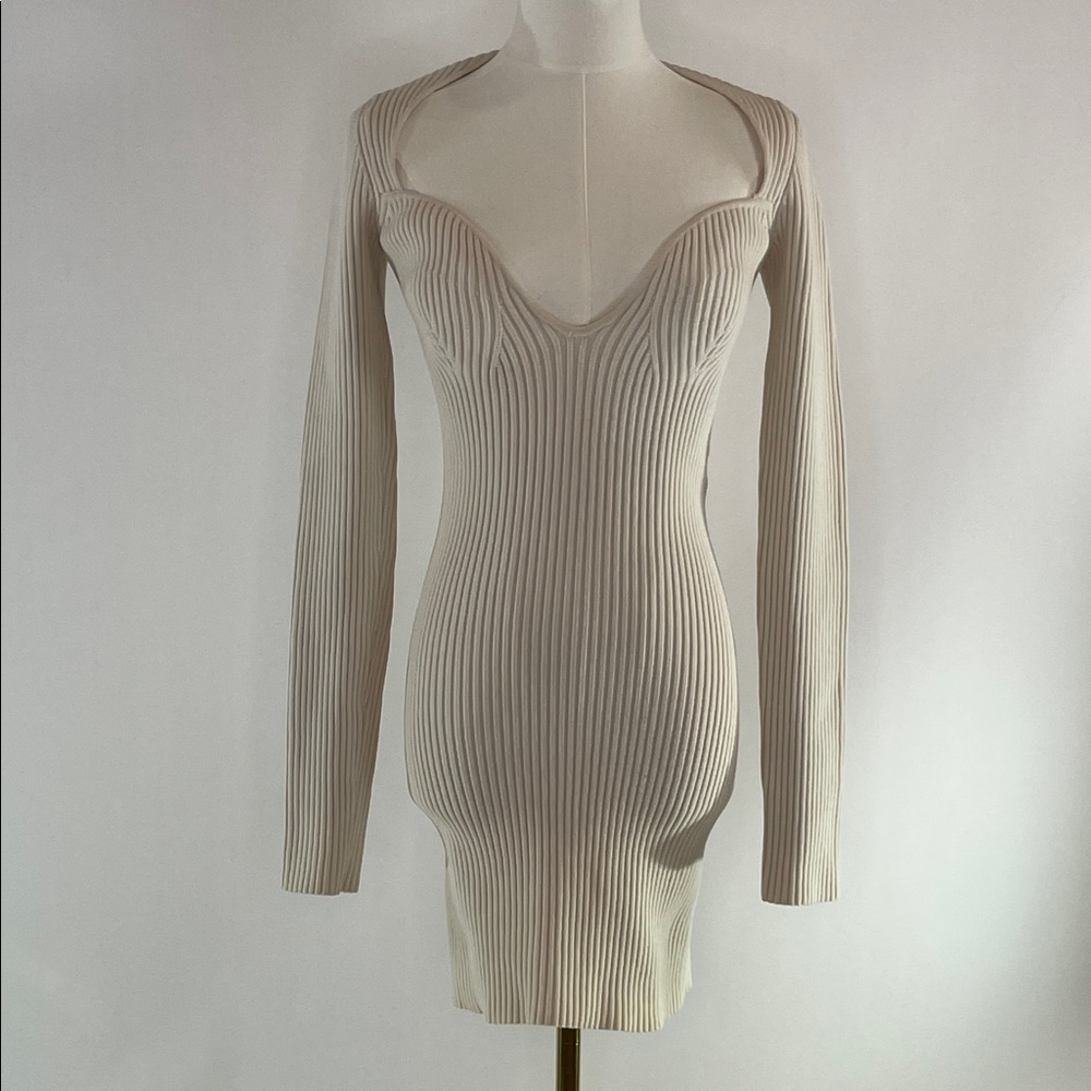 Gauge81 Mija Ribbed Mini Sweater Dress in Cream, S